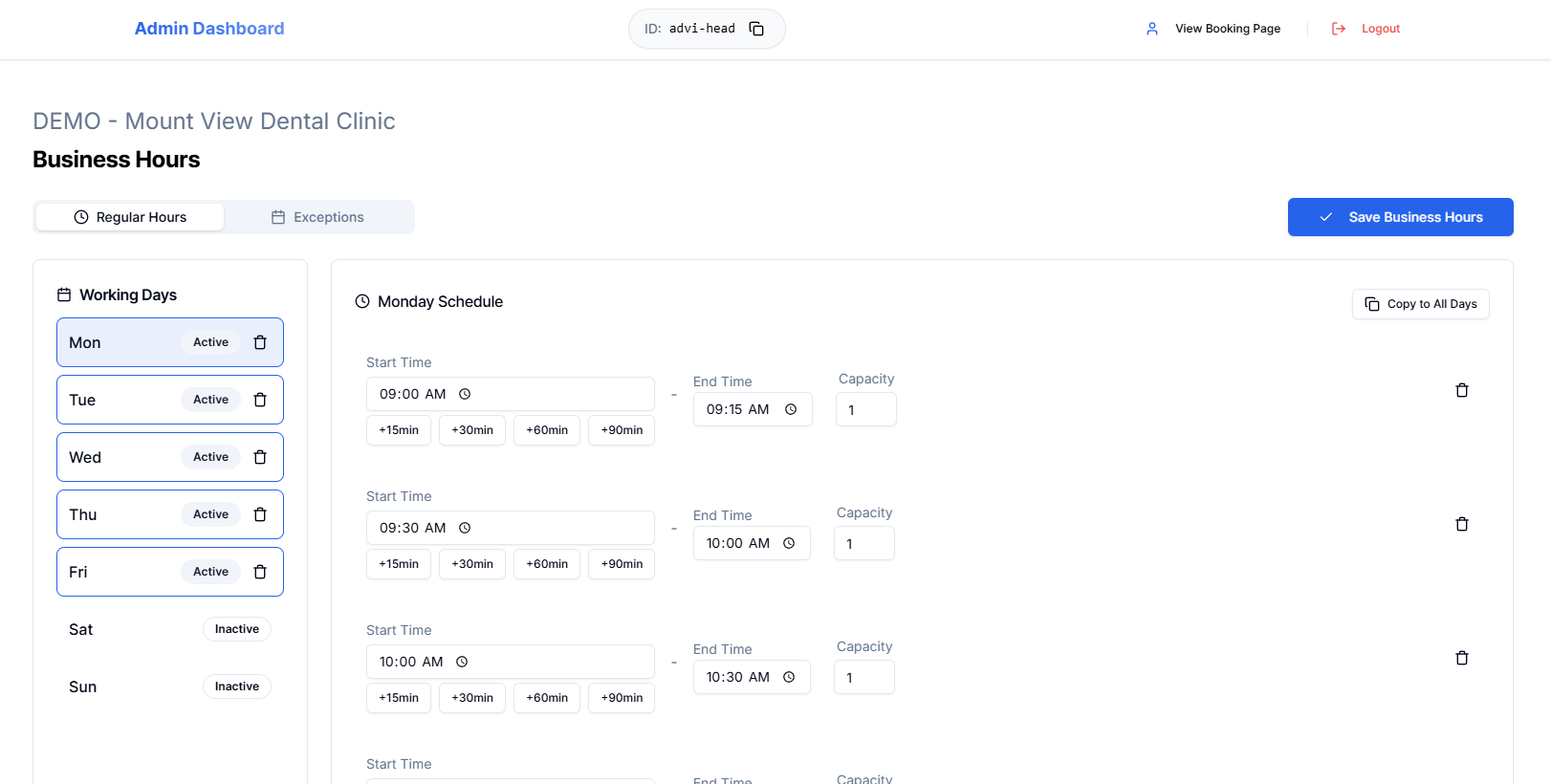 Business Hours Setup